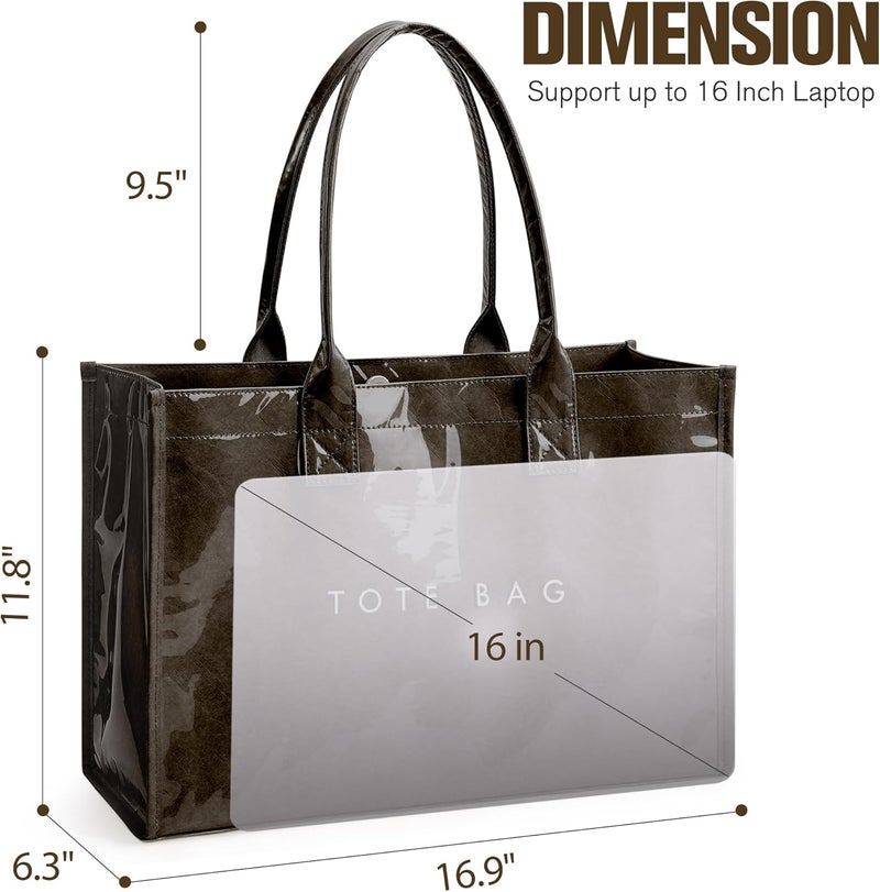 KALIDI FANCY FOREST KALIDI PVC Tote Bag Women’s Kraft Paper Work Handbags Purses with Top Handle - Image 4